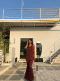 Bebo Halter Neck Backless Corset Kurti with Bell Bottom Pants