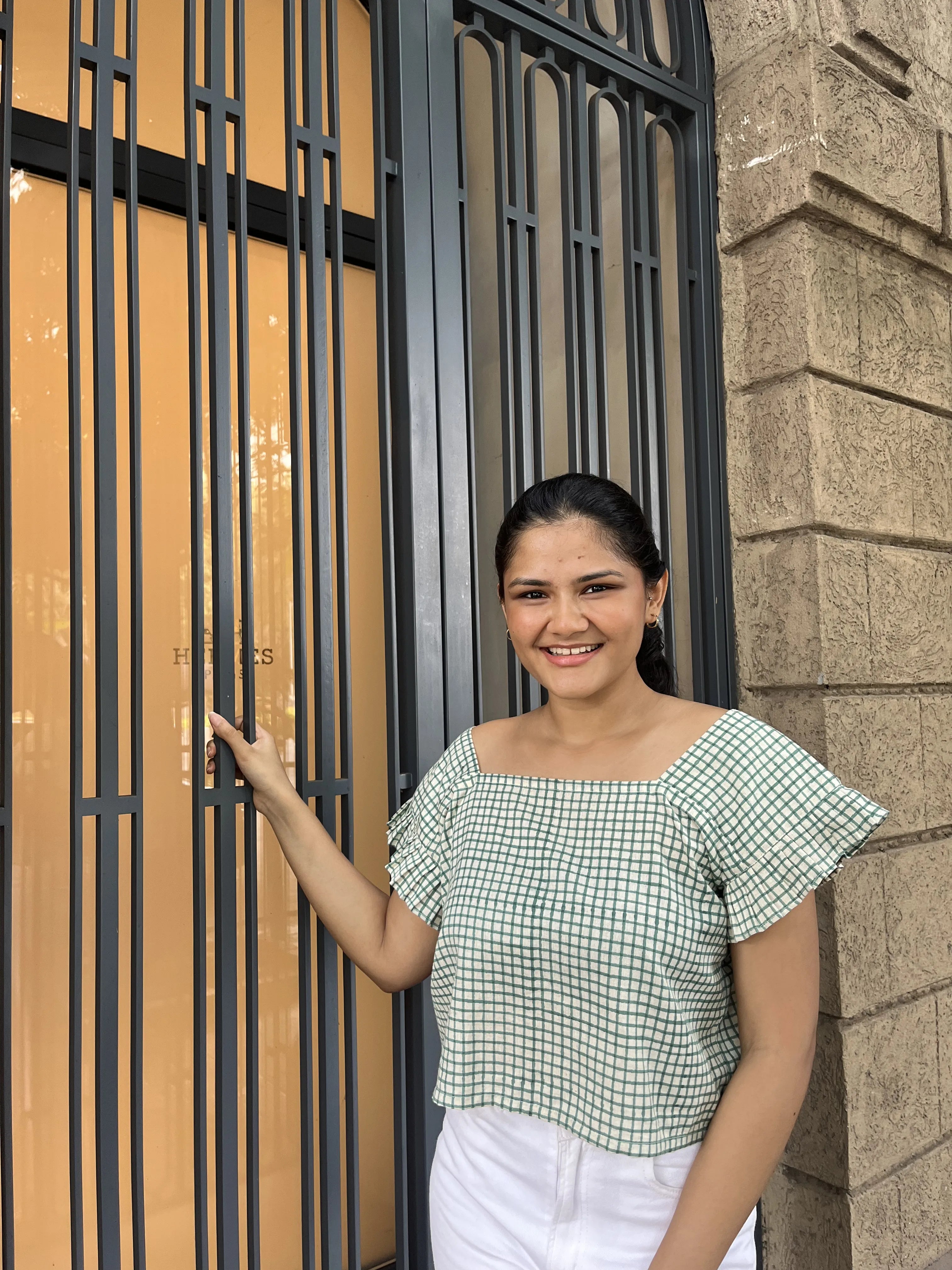 Gingham Print Khadi Top