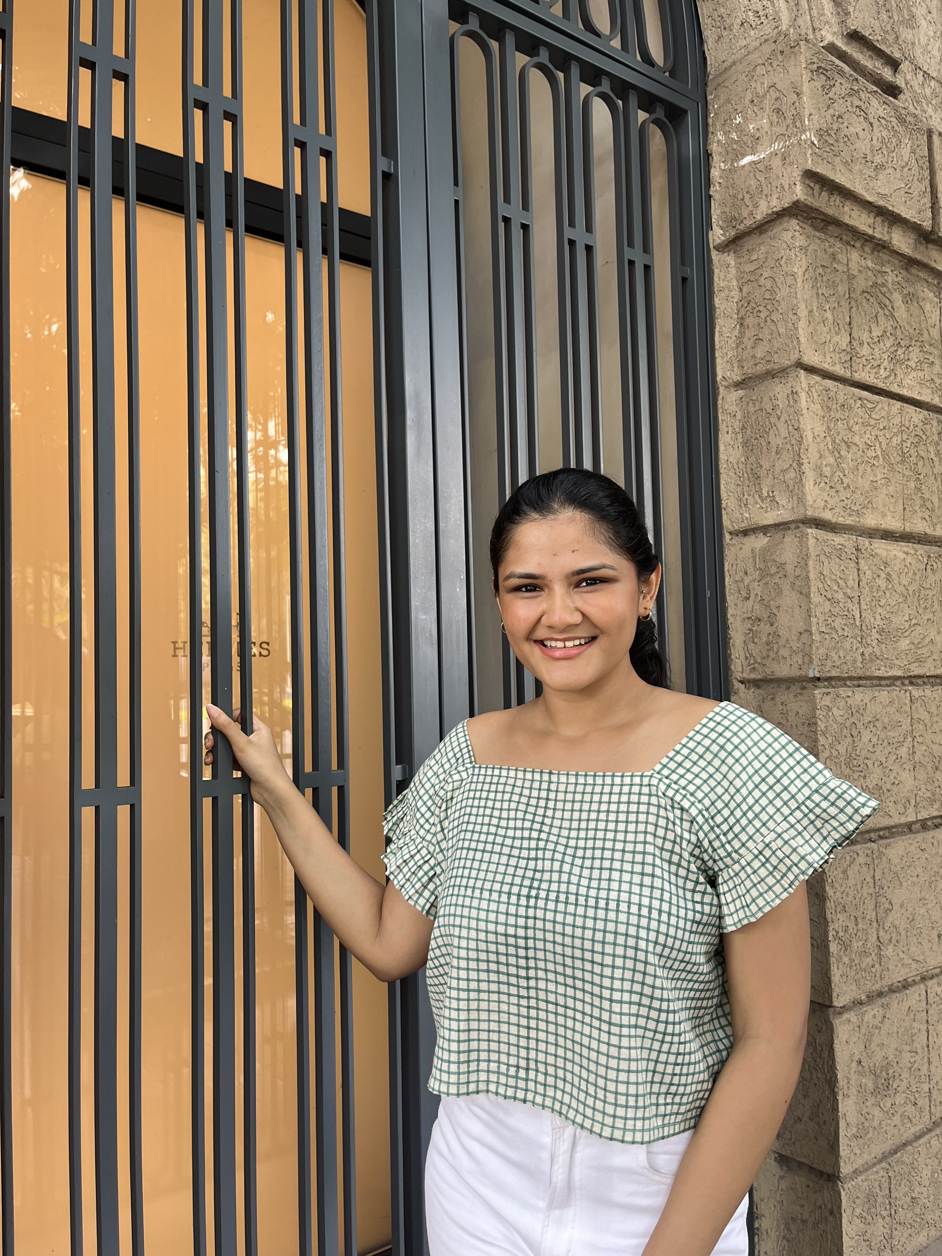 Gingham Print Khadi Top