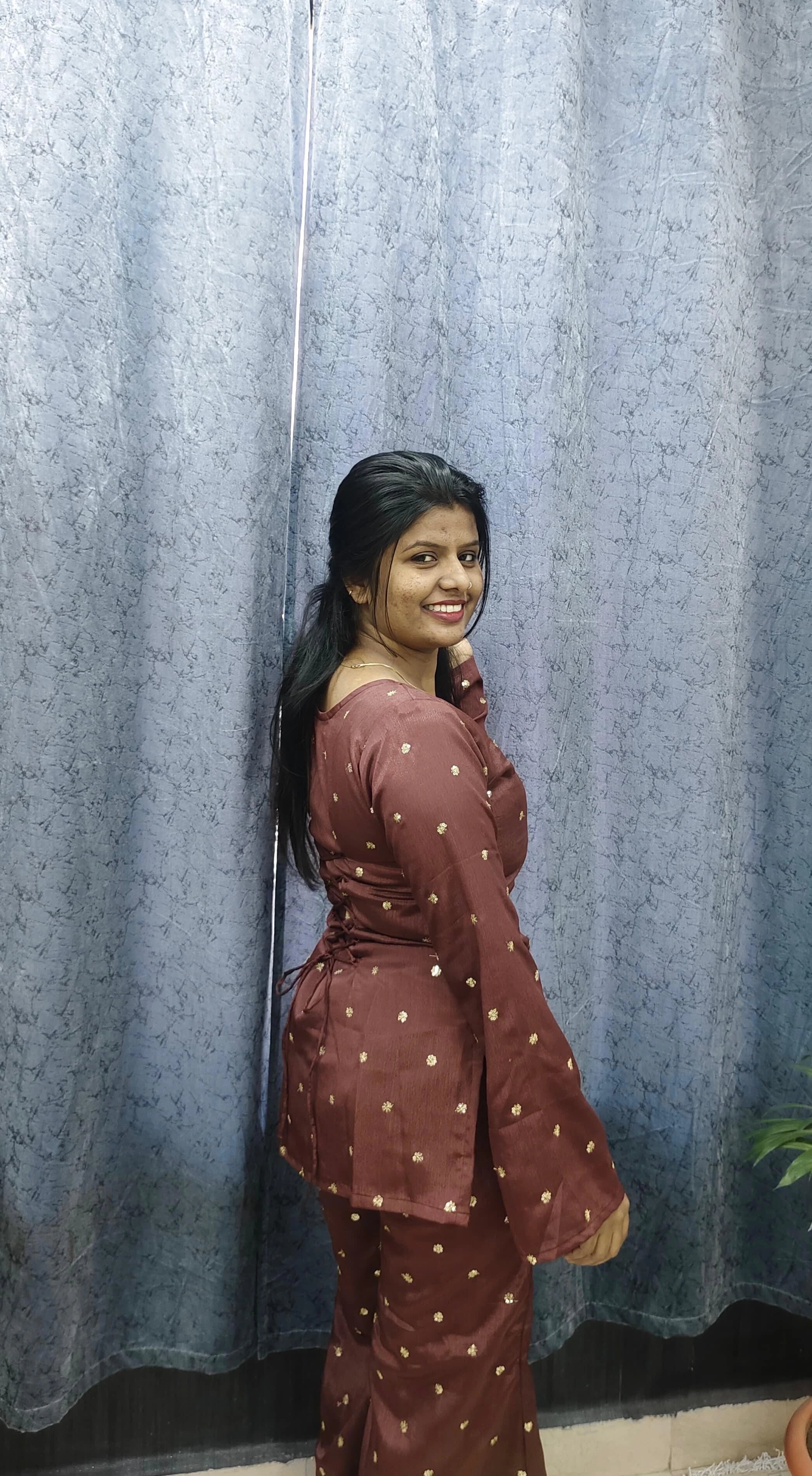 Brown Corset Back Kurti with Flared Pants