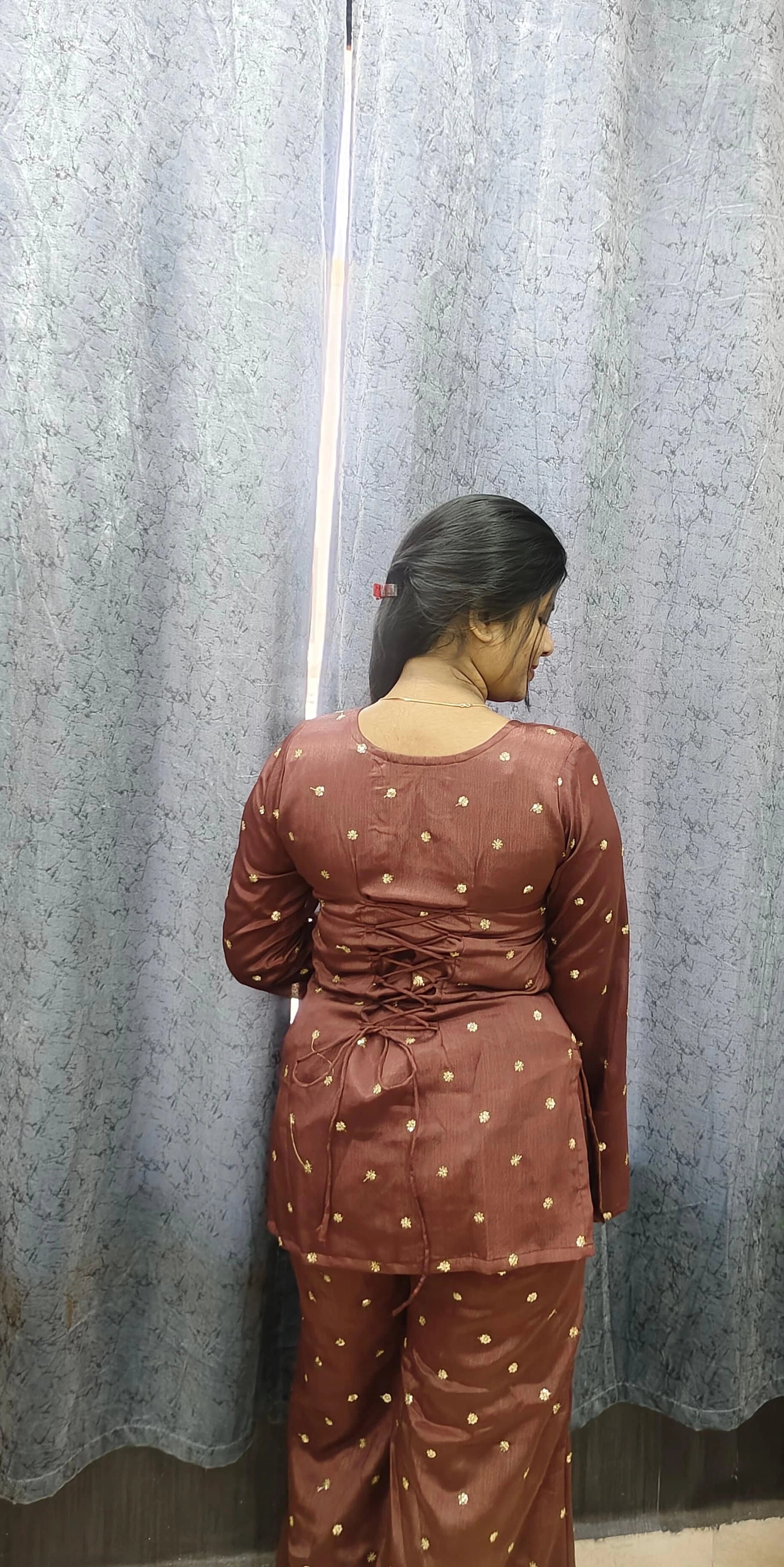 Brown Corset Back Kurti with Flared Pants