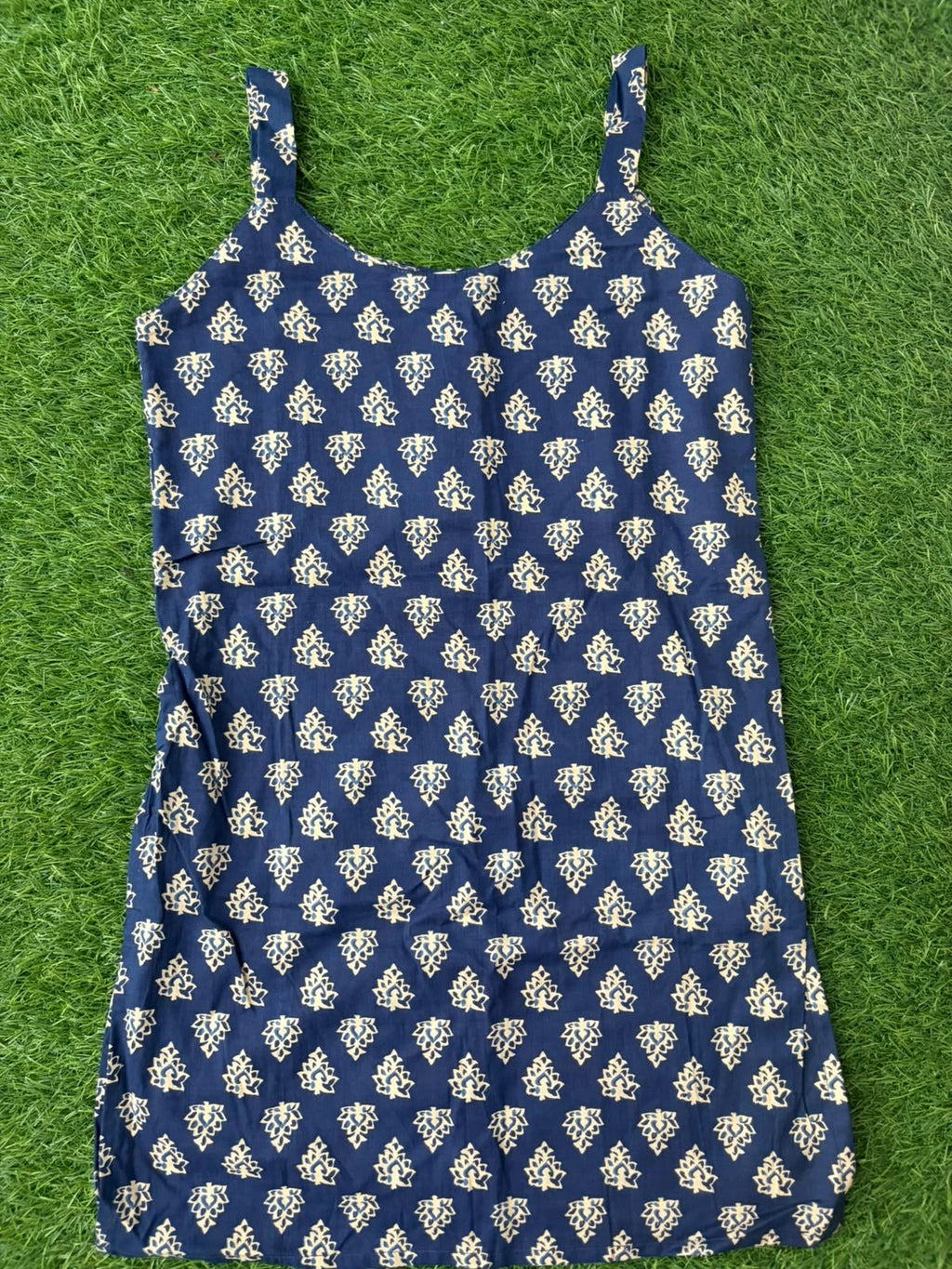 Blue Noor Kurti – Straight Long Cotton Kurti with Broad Straps
