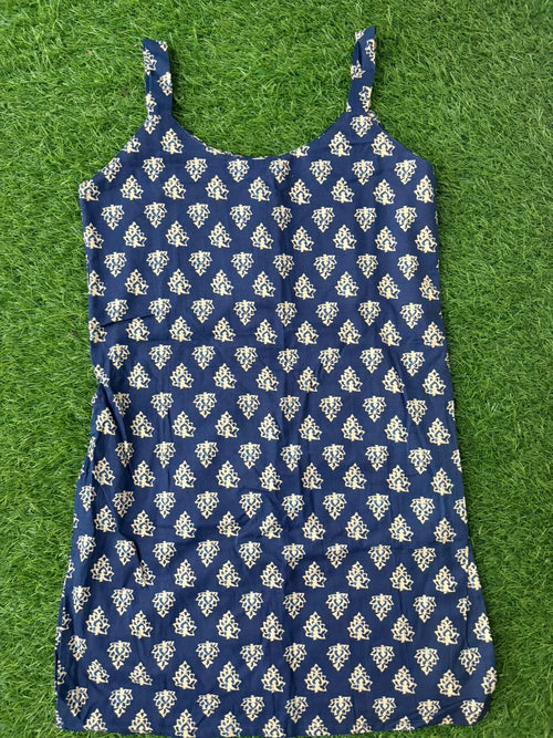 Blue Noor Kurti – Straight Long Cotton Kurti with Broad Straps